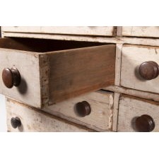 WHITE-PAINTED, COUNTRY STORE COUNTER / APOTHECARY WITH 15 DRAWERS, CIRCA 1840-1870