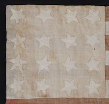 WWI, BELGIAN-MADE FLAG WITH 16 STARS AND ITS CANTON RESTING ON THE WAR STRIPE, USED TO WELCOME U.S. SOLDIERS AFTER LIBERATION FROM THE GERMANS, 1918