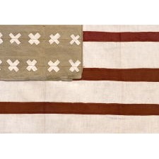 WWI, BELGIAN-MADE VERSION OF THE STARS & STRIPES WITH 30 CROSS-HATCH STARS, USED TO WELCOME U.S. SOLDIERS INTO THE CITY OF VIRTON, BELGIUM IN 1918, FOLLOWING ITS LIBERATION FROM GERMAN OCCUPATION