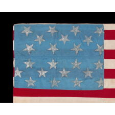 WWII LIBERATION FLAG w/ 23 SILVER GILT STARS ON A CORNFLOWER BLUE CANTON & 16 STRIPES, MADE TO WELCOME U.S. TROOPS IN FRANCE FOLLOWING LIBERATION FROM THE GERMANS IN THE WAKE OF THE 1944 NORMANDY INVASION; FOUND IN BRITTANY, IN LE CONQUET, THE WESTERNMOST TOWN ON THE FRENCH MAINLAND, LIBERATED BY THE FREE FRENCH & THE 5TH ARMY RANGER BATTALION