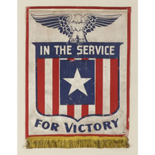 WWII SON-IN-SERVICE BANNER WITH AN EAGLE, A SHIELD,  AND  A "V" FOR VICTORY