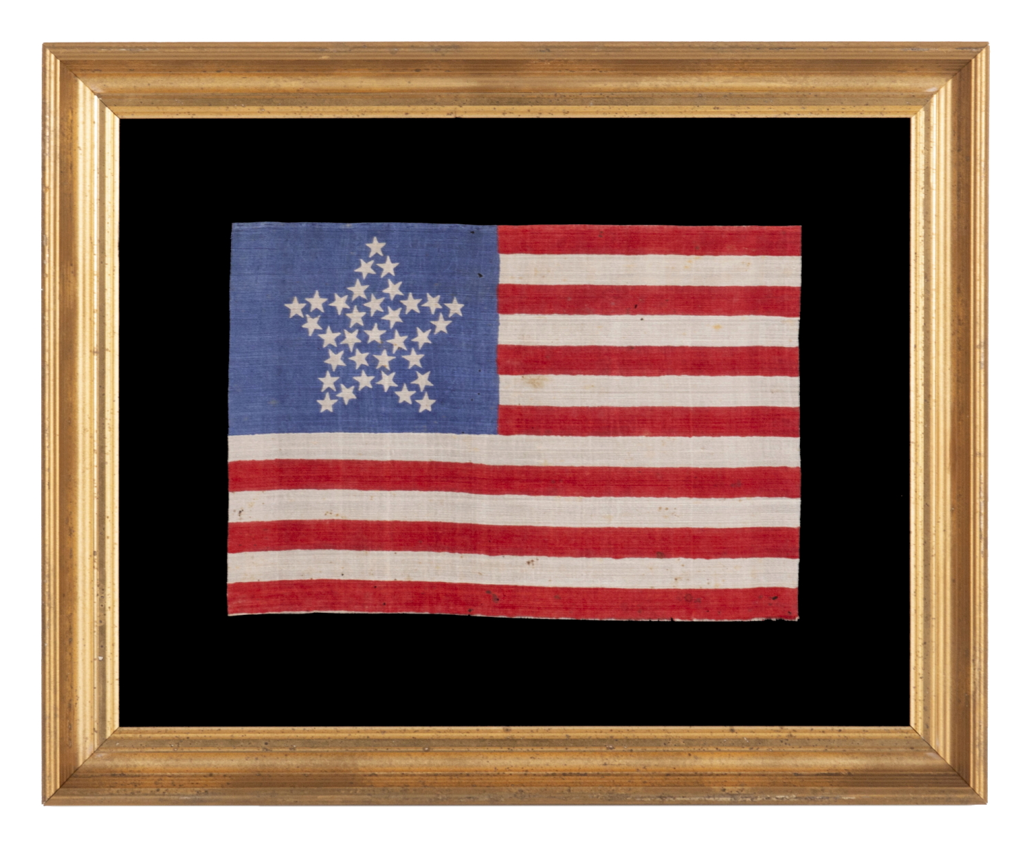 33 STARS IN A "GREAT STAR" PATTER ON A BRILLIANT, ROYAL BLUE CANTON, A RARE AND EXTRAORDINARY EXAMPLE, PRE-CIVIL WAR THROUGH THE WAR'S OPENING YEAR, 1859-1861, OREGON STATEHOOD