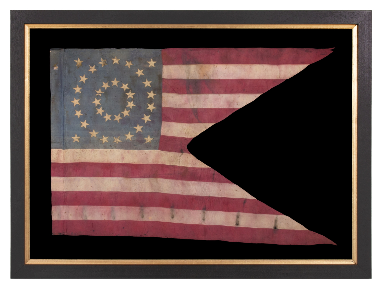 34 STAR, AMERICAN, CIVIL WAR GUIDON OF THE 6th KENTUCKY CAVALRY (UNION), WITH A DOUBLE-WREATH MEDALLION CONFIGURATION OF STARS, MADE circa 1861-1863, HANDED DOWN THROUGH THE FAMILY OF LT. COL. JAMES MEAGHER, ACCOMPANIED BY HIS SHOULDER BARS AND DIARY