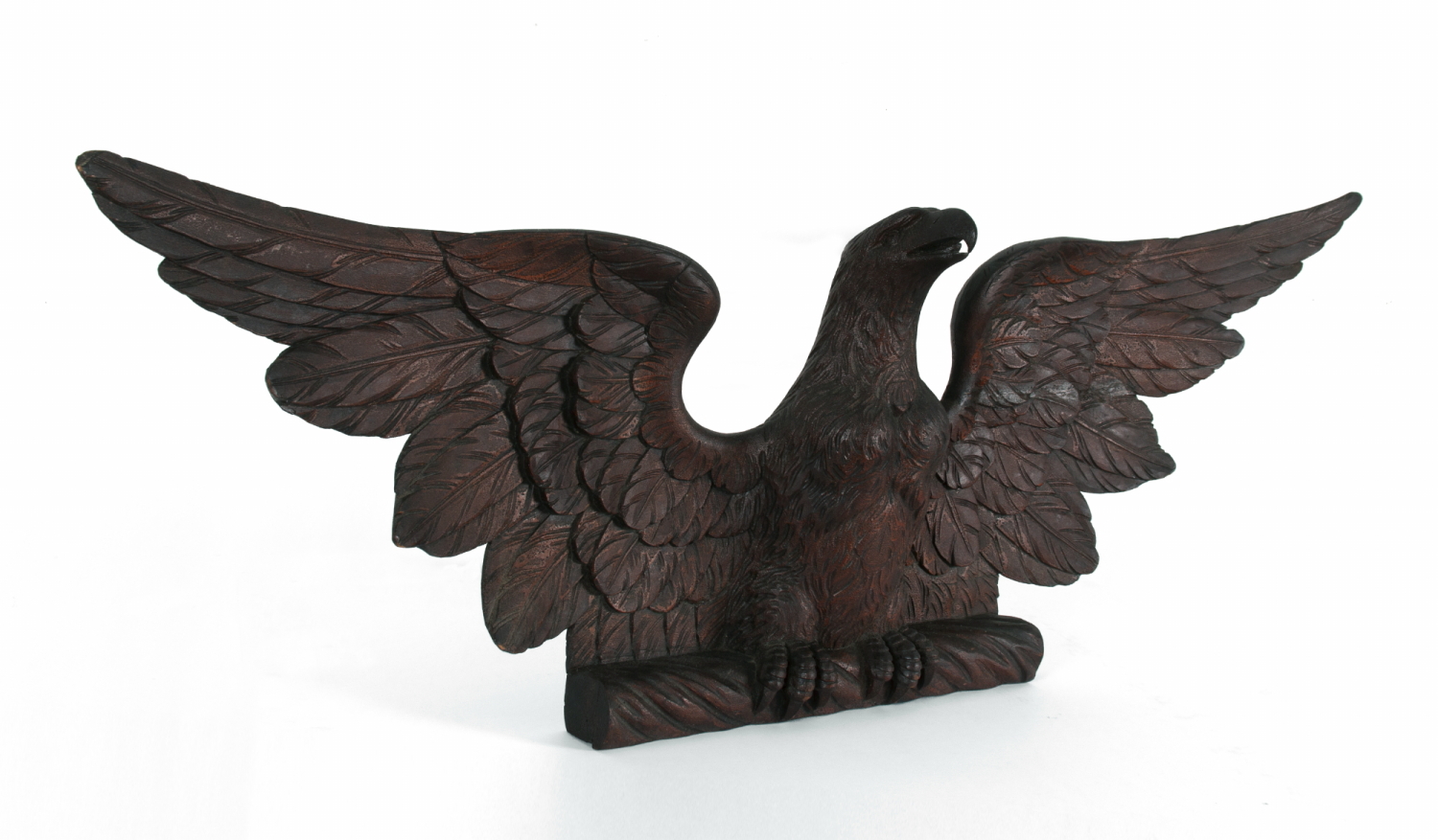 CARVED, SPREAD-WINGED EAGLE PEDIMENT WITH TERRIFIC FORM AND EXCEPTIONAL SURFACE, AMERICAN, circa 1850-1880