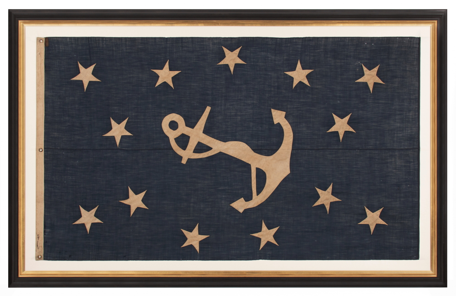 EXTRAORDINARY NAVAL JACK WITH 13 LARGE, EXTRAORDINARY STARS AND A BEAUTIFUL, FOULED ANCHOR, MADE FOR THE COMMANDER OF AN ORGANIZATION OF CIVIL WAR NAVY VETERANS IN OHIO, LIKELY FOR USE IN 1892, WHEN HE SERVED AS THE CHIEF COMMANDER OF ITS NATIONWIDE CONVENTION AT BALTIMORE