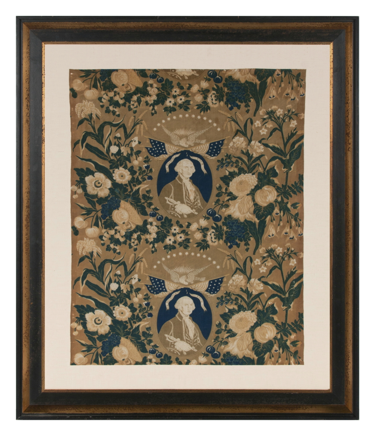 ROLLER-PRINTED YARD GOODS TEXTILE, MADE TO MEMORIALIZE GEORGE WASHINGTON SOMETIME BETWEEN LAFAYETTE’S FINAL VISIT & GRAND TOUR OF AMERICA, FROM 1824-25, AND THE 1832 CELEBRATION OF GEORGE WASHINGTON'S 100th BIRTHDAY