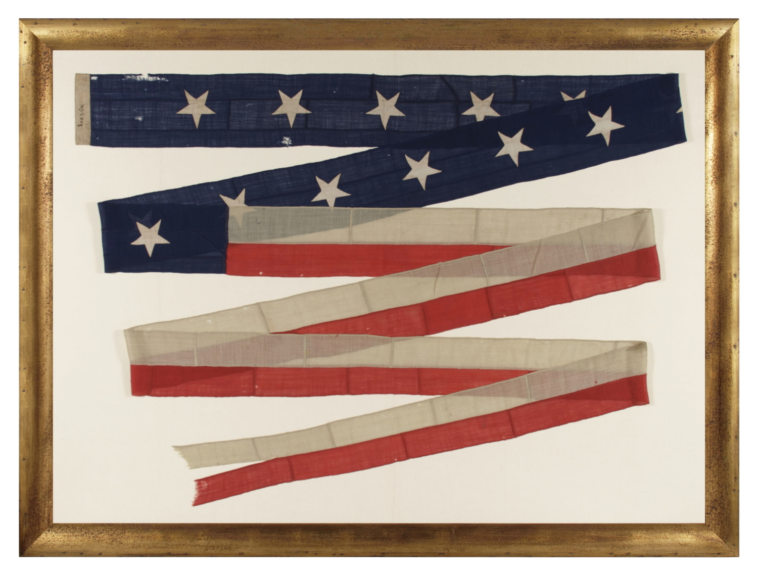U.S. NAVY COMMISSIONING PENNANT OF THE CIVIL WAR PERIOD (1861-1865), WITH 13 STARS, ENTIRELY HAND SEWN, AN EXCEPTIONAL SURVIVOR