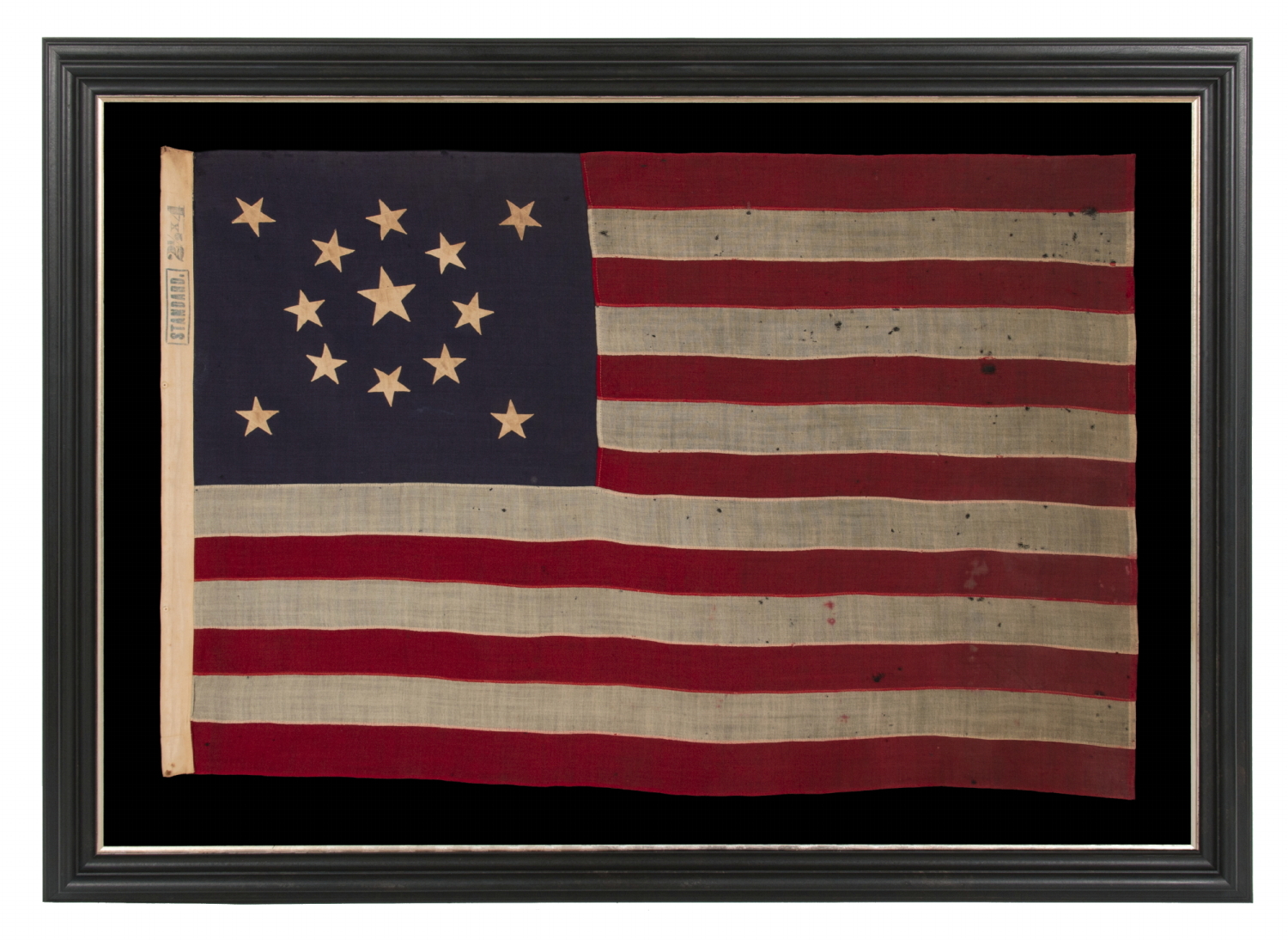 13 STAR ANTIQUE AMERICAN FLAG WITH A MEDALLION CONFIGURATION OF STARS; A SMALL-SCALE EXAMPLE, MADE CIRCA 1895-1926