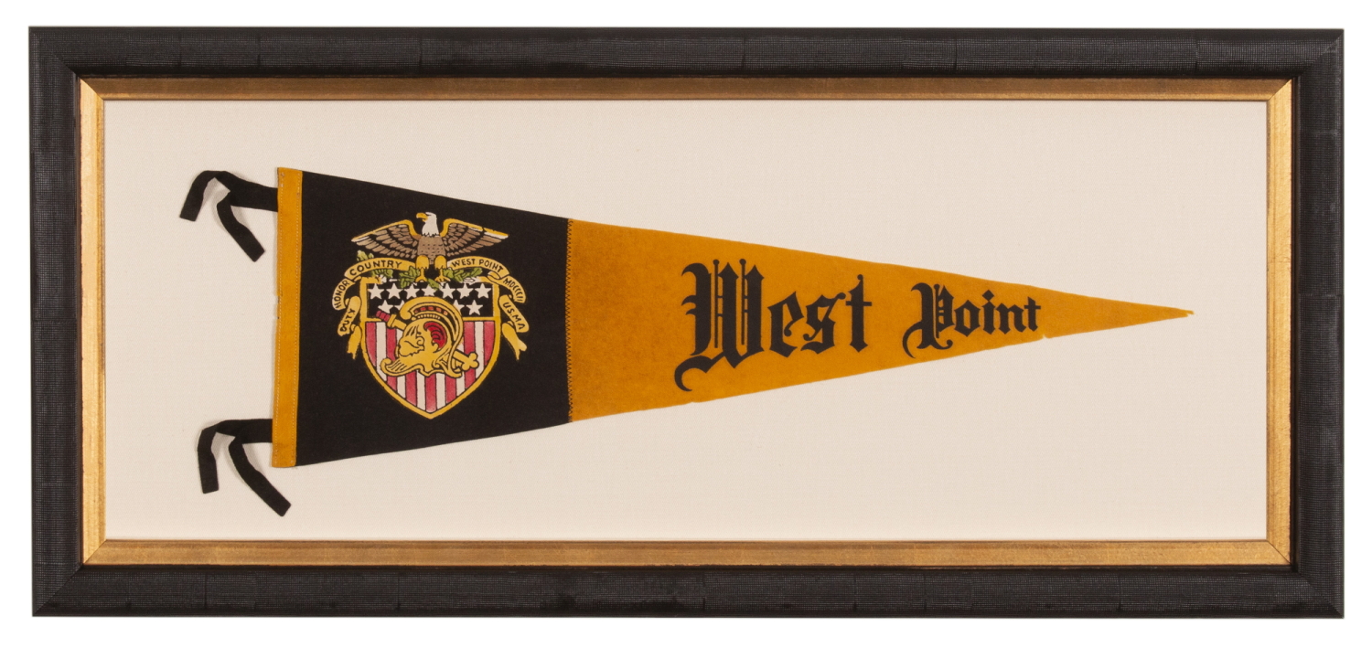 WEST POINT PENNANT WITH STRIKING COLOR & GRAPHICS, WWII ERA - 1950's