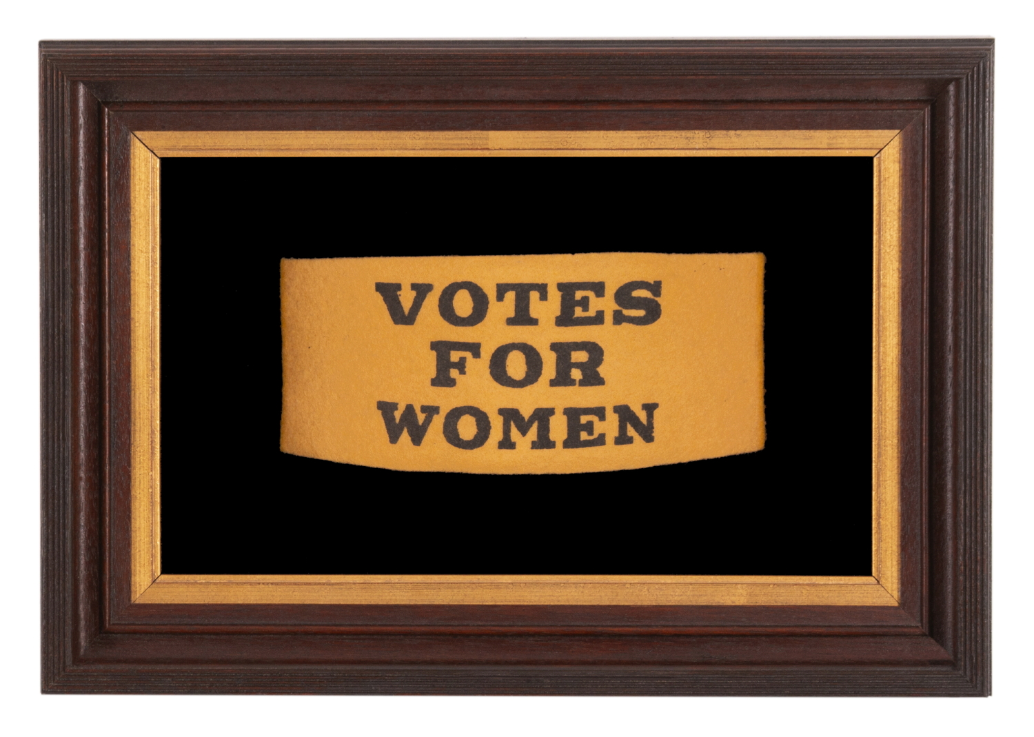 RARE SUFFRAGETTE ARMBAND IN GOLDEN YELLOW FELT, ONE OF ONLY TWO EXAMPLES THAT I HAVE ENCOUNTERED IN THIS COLOR & THE ONLY ONE IN THIS EXACT STYLE; MADE circa 1912-1919