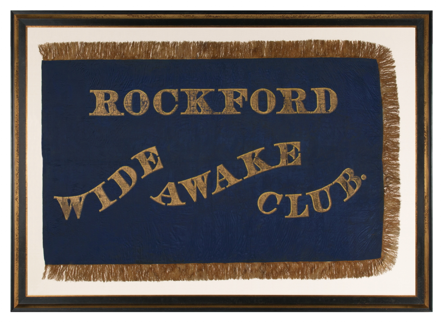 EXTRAORDINARY SILK FLAG, COMMISSIONED BY OR PRESENTED TO THE ROCKFORD, ILLINOIS “WIDE AWAKES,” IN SUPPORT OF THE 1860 PRESIDENTIAL CAMPAIGN OF ABRAHAM LINCOLN & HANNIBAL HAMLIN, POSSIBLY CARRIED AT THE OPENING OF THE CIVIL WAR BY COMPANY D OF THE 11TH ILLINOIS INFANTRY