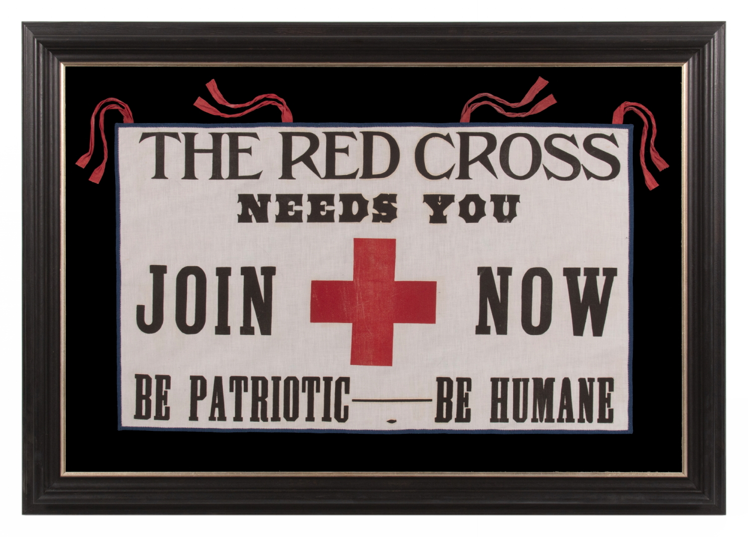 EXCEPTIONAL RED CROSS BANNER WITH WHIMSICAL LETTERING AND A TERRIFIC SLOGAN, WWI (U.S. INVOLVEMENT 1917-18), ONE OF APPROXIMATELY THREE EXAMPLES PRESENTLY IDENTIFIED