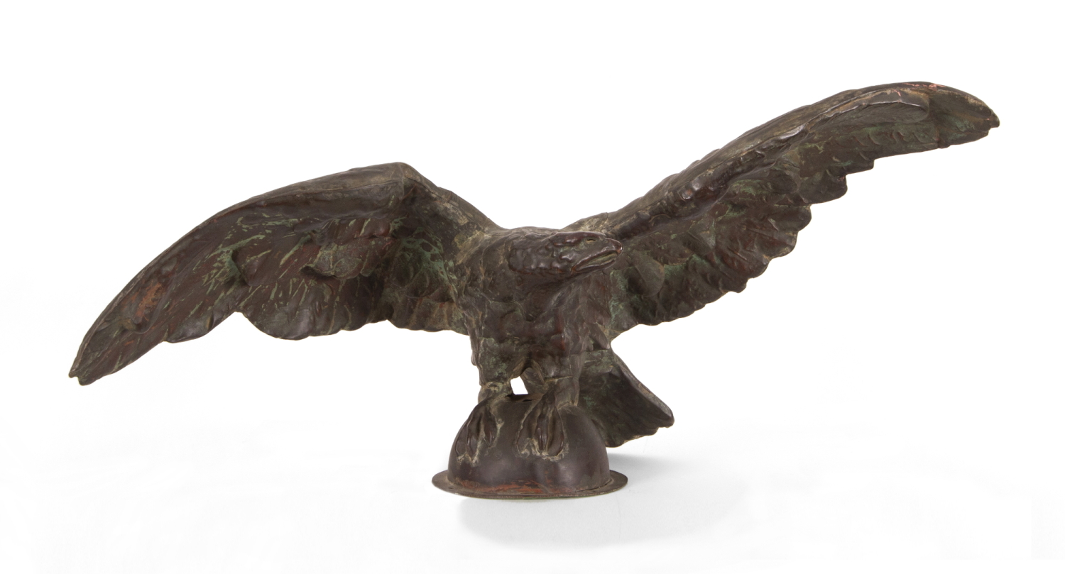 PILOT HOUSE / TRADE EAGLE ON A HALF-GLOBE PERCH, HAND-MADE OF MOLDED COPPER, LIKELY ON AN IRON FRAMEWORK, circa 1860-1890
