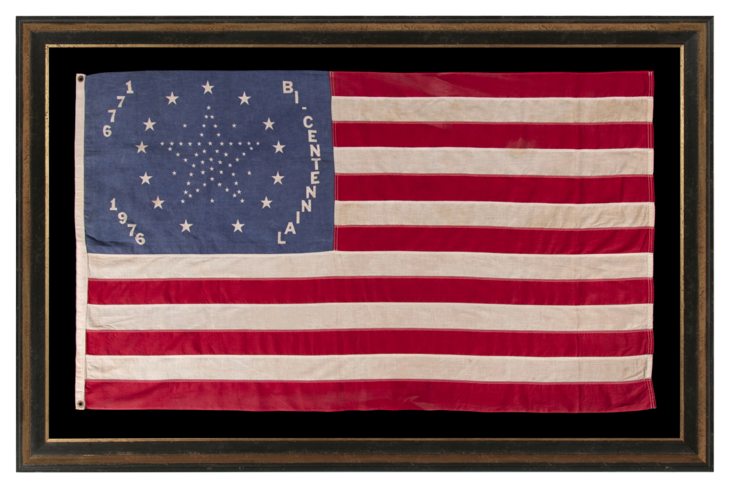 RARE AND EXCEPTIONAL 1976 BICENTENNIAL CELEBRATION FLAG WITH 56 STARS, DESIGNED BY HENRY FREDETTE OF LEOMINSTER, MASSACHUSETTS, COPYRIGHTED IN 1974