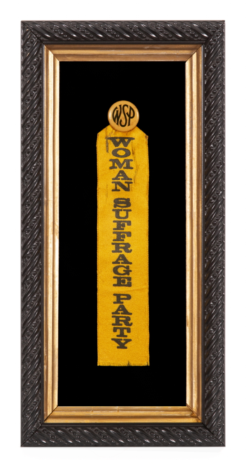 GOLDEN YELLOW SUFFRAGETTE RIBBON, MADE FOR CARRIE CHAPMAN CATT'S "WOMAN SUFFRAGE PARTY" OF NEW YORK CITY, circa 1912-17