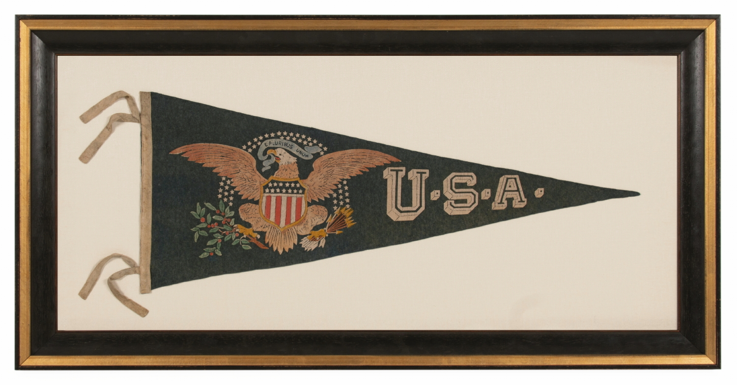 "U.S.A." PENNANT WITH A FEDERAL EAGLE, 48 STARS, BEAUTIFUL COLORS, & GREAT GRAPHICS, WWI ERA (1915-1926)