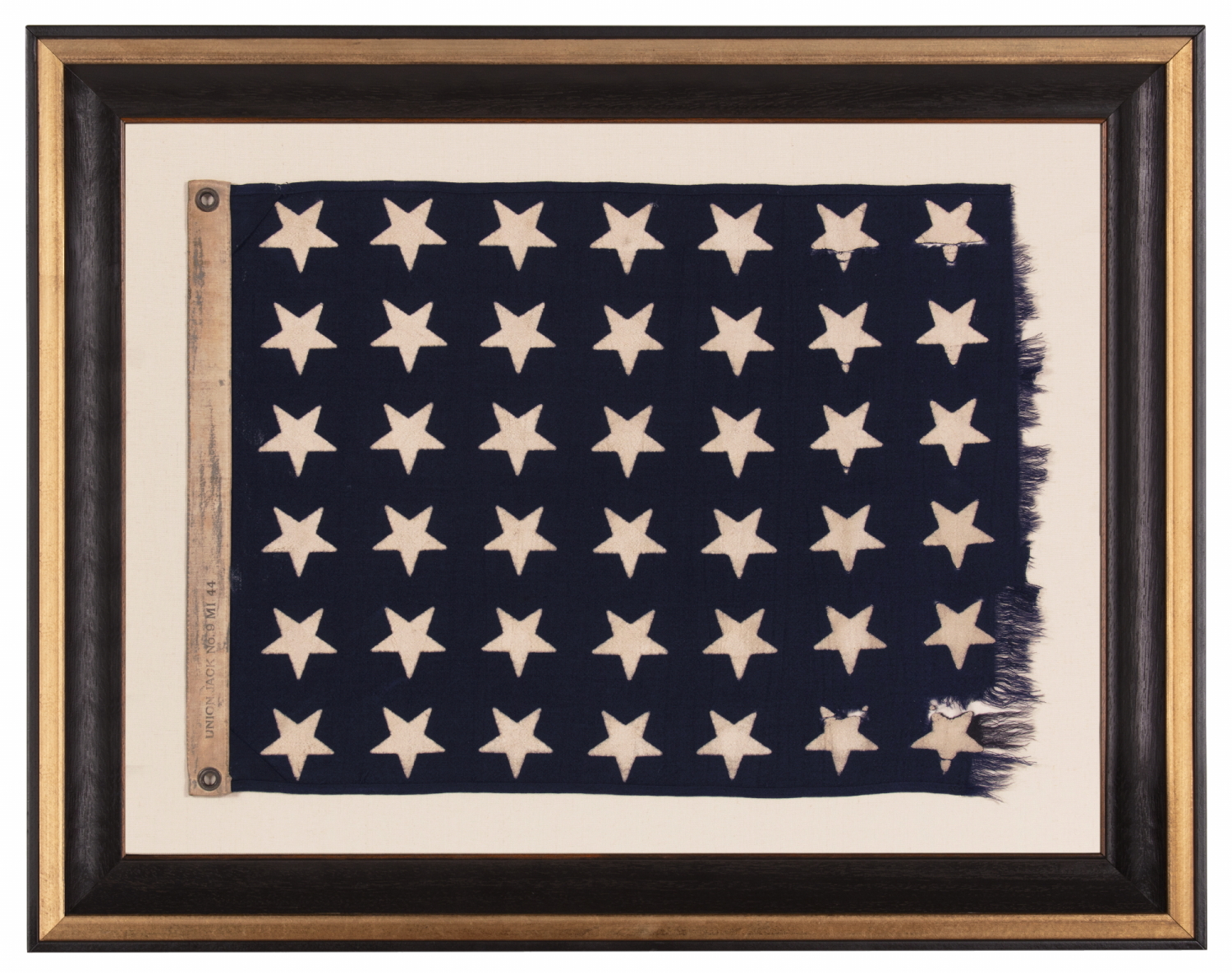 48 STAR U.S. NAVY JACK, MADE AT MARE ISLAND, CALIFORNIA, HEADQUARTERS OF THE PACIFIC FLEET, DURING WWII, DATED 1944