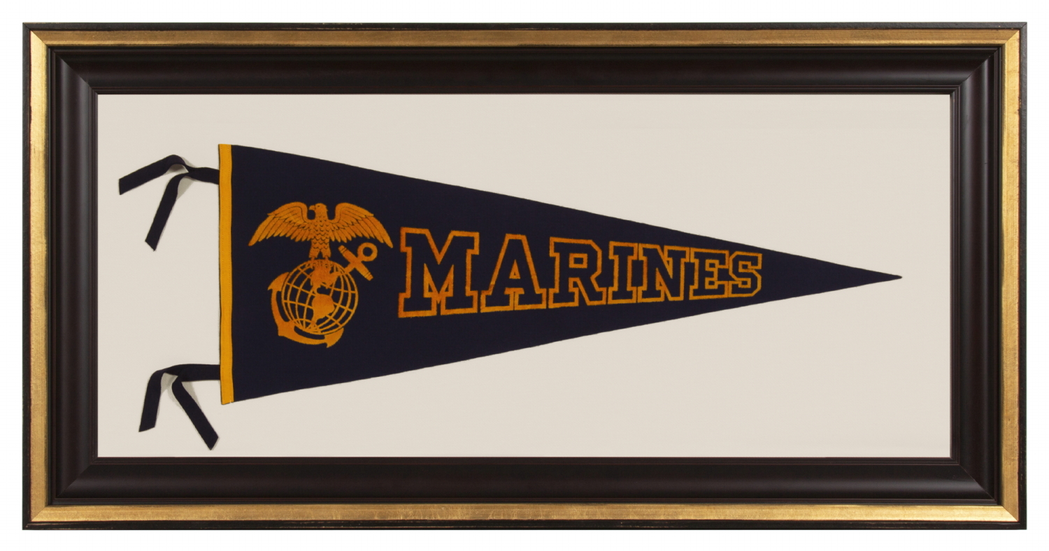 UNITED STATES MARINE CORPS PENNANT OF NOTABLE WEIGHT & QUALITY, IN THE OLD COLOR SCHEME, MADE DURING OR IN THE WAKE OF WWII
