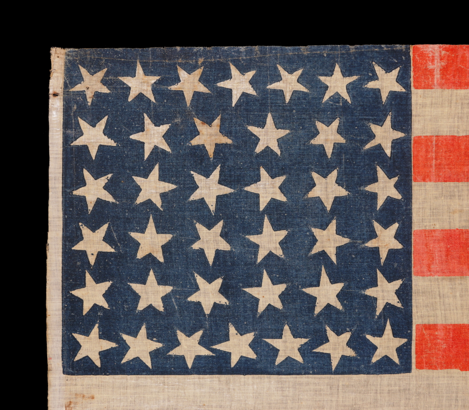 38 STAR ANTIQUE AMERICAN PARADE FLAG WITH JUSTIFIED ROWS OF 7-6-6-6-6-7 ...