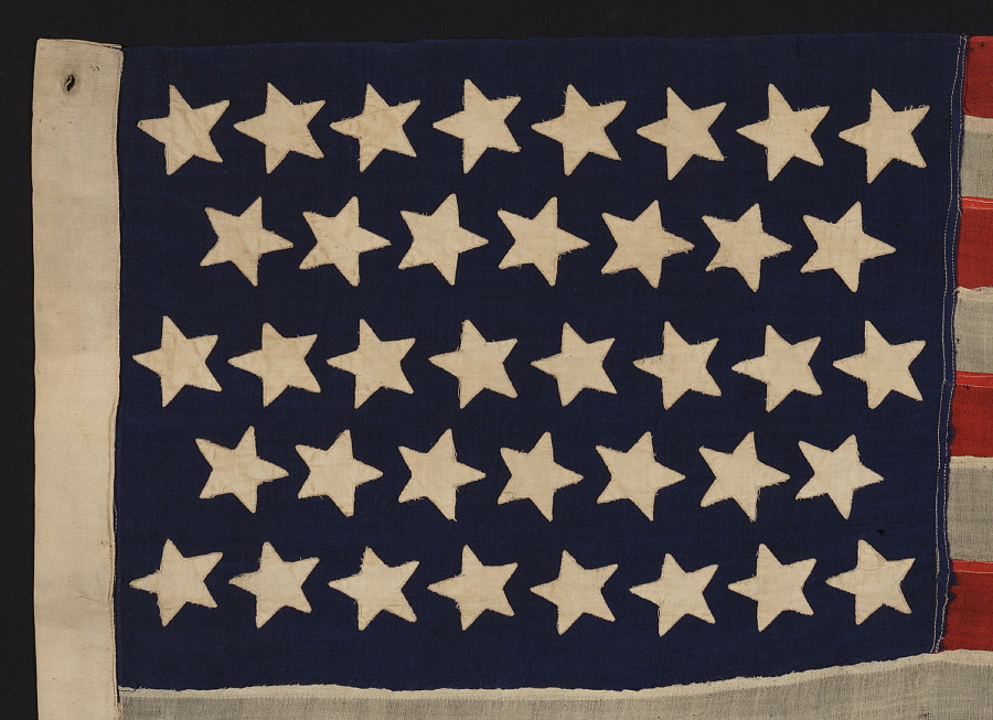 38 STARS IN DANCING ROWS ON A FLAG IN AN ESPECIALLY DESIRABLE SMALL ...