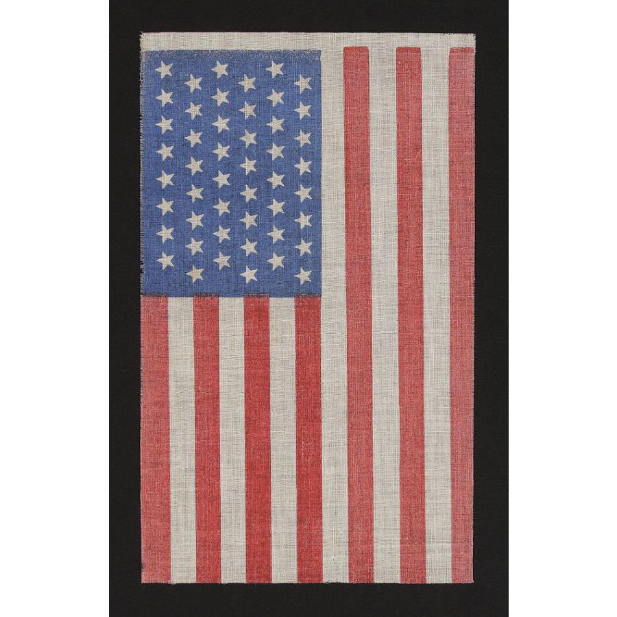 48 STARS IN STAGGERED ROWS ON AN ANTIQUE AMERICAN FLAG WITH A ROYAL ...