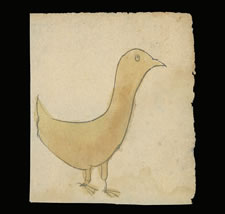 LANCASTER PENNSYLVANIA GERMAN WATERCOLOR OF A YELLOW BIRD, CA 1840-60