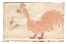 LANCASTER COUNTY, PENNSYLVANIA GERMAN WATERCOLOR OF AN ORANGE ROOSTER WITH RED LEGS, CA 1840-60