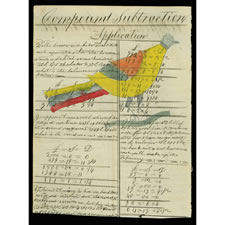 PENNSYLVANIA GERMAN WATERCOLOR OF A COLORFUL BIRD, TAKEN FROM AN 1821 MATHEMATICS COPYBOOK, LANCASTER COUNTY, PENNSYLVANIA