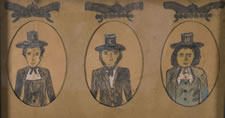TRIPLE MOURNING PORTRAIT OF FIREMEN WITH GREAT FOLK ATTRIBUTES, CA 1870