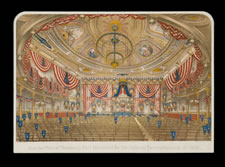 1868 PRINT OF TAMMANY HALL, DECORATED FOR THE 1868 DEMOCRATIC CONVENTION, NEW YORK CITY