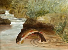 "LEAPING BROOK TROUT" by SAMUEL A. KILBOURNE (1836 - 1881)