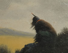 PAINTING OF A MOURNING INDIAN NEXT TO A BURIAL SCAFFOLD, SIGNED AND DATED 1898