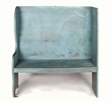 PAIR OF ROBIN'S EGG BLUE-PAINTED BENCHES FROM A PORTICO ON AN 1890'S HOME IN CANAAN, NEW YORK