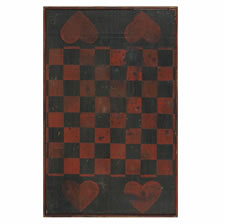 BLACK AND RED CHECKER BOARD WITH 4 LARGE RED HEARTS