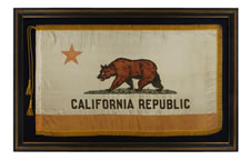 CALIFORNIA STATE FLAG, WITH ESPECIALLY ATTRACTIVE COLORATION, A GOLD SILK FRINGE, AND A MATCHING CORD WITH GOLD SILK TASSELS, CA 1940-50