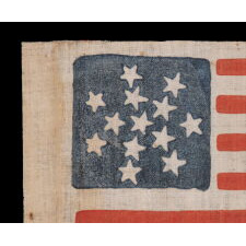 13 STAR ANTIQUE AMERICAN PARADE FLAG, DATING TO THE CIVIL WAR PERIOD (1861-1865), OR PERHAPS PRIOR, WITH AN EXCEPTIONALLY RARE & BEAUTIFUL SNOWFLAKE MEDALLION CONFIGURATION