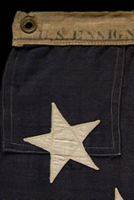 13 STAR U.S. NAVY SMALL BOAT ENSIGN MADE AT THE BROOKLYN NAVY YARD, NEW YORK, DATED 1907, PROBABLY PRODUCED TO OUTFIT TEDDY ROOSEVELT'S GREAT WHITE FLEET