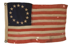 13 STARS IN THE BETSY ROSS PATTERN, AN EXTREMELY SCARCE SEWN EXAMPLE IN A TINY SIZE, 1895-1926