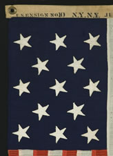 13 STARS, AN EXTRAORDINARILY SMALL U.S. NAVY SMALL BOAT ENSIGN, THE ONLY ONE I'VE EVER SEEN IN THIS SIZE, MARKED NAVY YARD, NEW YORK, 1904