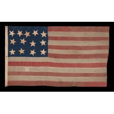13 STARS IN A HAPHAZARD 5-4-4 CONFIGURATION OF LINEAL ROWS, THE ONLY KNOWN EXAMPLE IN THIS ARRANGEMENT; VERY EARLY AMONG ITS COUNTERPARTS, ca 1830-1850's, FORMERLY PART OF THE MASTAI COLLECTION AND PROMINENTLY FEATURED IN THE FIRST MAJOR TEXT ON FLAG COLLECTING