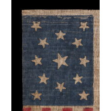 13 STARS IN A MEDALLION PATTERN, ON AN ANTIQUE AMERICAN PARADE MADE FOR THE 1876 CENTENNIAL OF AMERICAN INDEPENDENCE, IN AN UNUSUALLY LARGE SIZE AMONG ITS COUNTERPARTS; FORMERLY IN THE MASTAI COLLECTION, MARKED IN THEIR TRADITIONAL FASHION