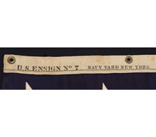 13 STARS, A US NAVY SMALL BOAT ENSIGN, MARKED NAVY YARD, NEW YORK, 1903