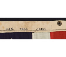 13 STARS, A US NAVY SMALL BOAT ENSIGN, MARKED NAVY YARD, NEW YORK, 1903