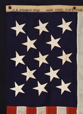 13 STARS, A US NAVY SMALL BOAT ENSIGN, MARKED NAVY YARD, NEW YORK, DATED 1912, SCARCE SMALL SIZE