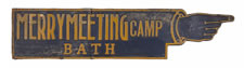 MERRYMEETING CAMP SIGN, BATH, MAINE, 1900-1920
