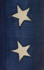 38 HAND-SEWN, SINGLE-APPLIQUED STARS ON A FLAG IN A VERY DESIRABLE SMALL SCALE FOR THE PERIOD, MADE BY ANNIN IN NEW YORK CITY, 1876-1889, COLORADO STATEHOOD