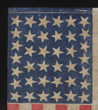 38 STAR FLAG WITH ESPECIALLY LARGE, FOLKY STARS AND STRONG COLORATION, COLORADO STATEHOOD, 1876-1889