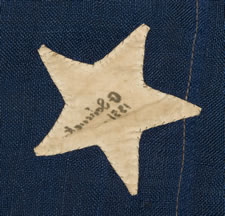 38 HAND-SEWN, SINGLE-APPLIQUED STARS ON A FLAG MADE BY ANNIN IN NEW YORK CITY, COLORADO STATEHOOD, 1876-1889, SIGNED "G. SCHENK, 1881"