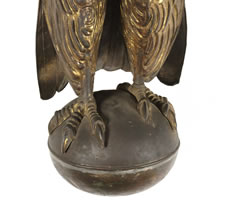 LARGE AND IMPRESSIVE PRESSED BRASS EAGLE, AN EARLY PARADE FLAG HOLDER & BUNTING TIE-BACK, MADE IN NEW YORK, PATENTED 1891