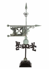 BANNER WEATHERVANE, MADE BY HARRIS & CO. (BOSTON), WITH WITCHES HAT STYLE FINIAL AND ARROW HEAD, ca 1880